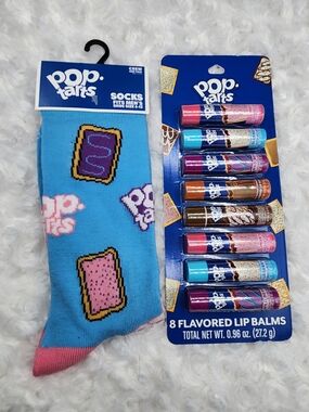 Poptarts Blue Crew Socks & 8-Flavor Lip Balm Pack